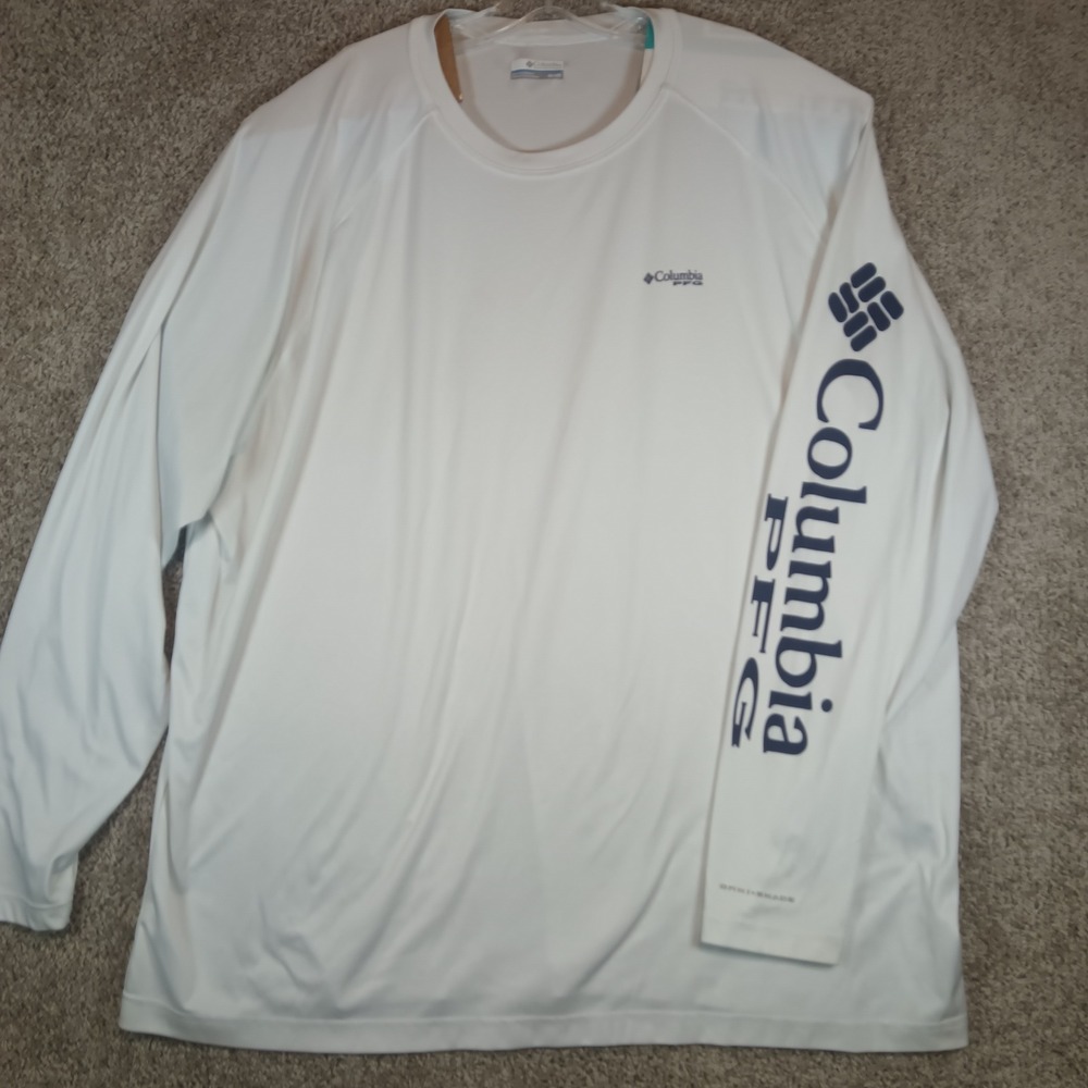 Columbia PFG Terminal Tackle White Long Sleeve Fishing Shirt Mens 4X 4TF UPF 50